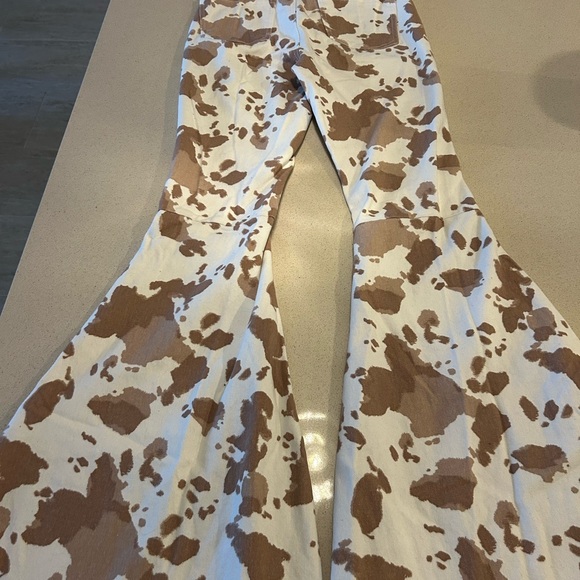 Altar'd State Brown and Cream Cow Patterned Flare Bell Bottom Pants - Picture 3 of 8